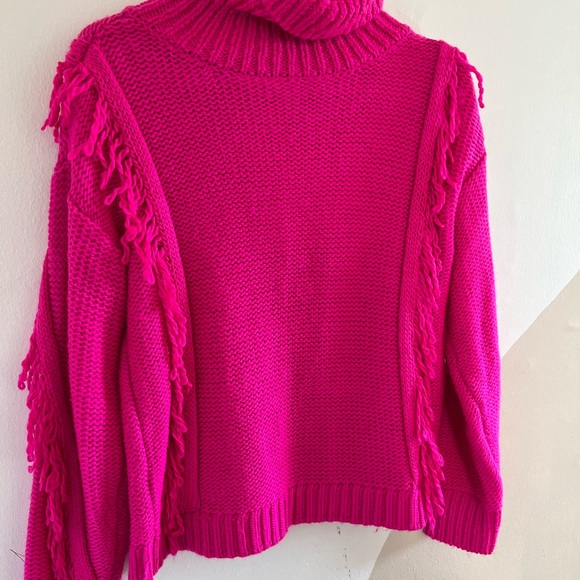 Pink Fringe Turtleneck Knit Sweater - Picture 3 of 6